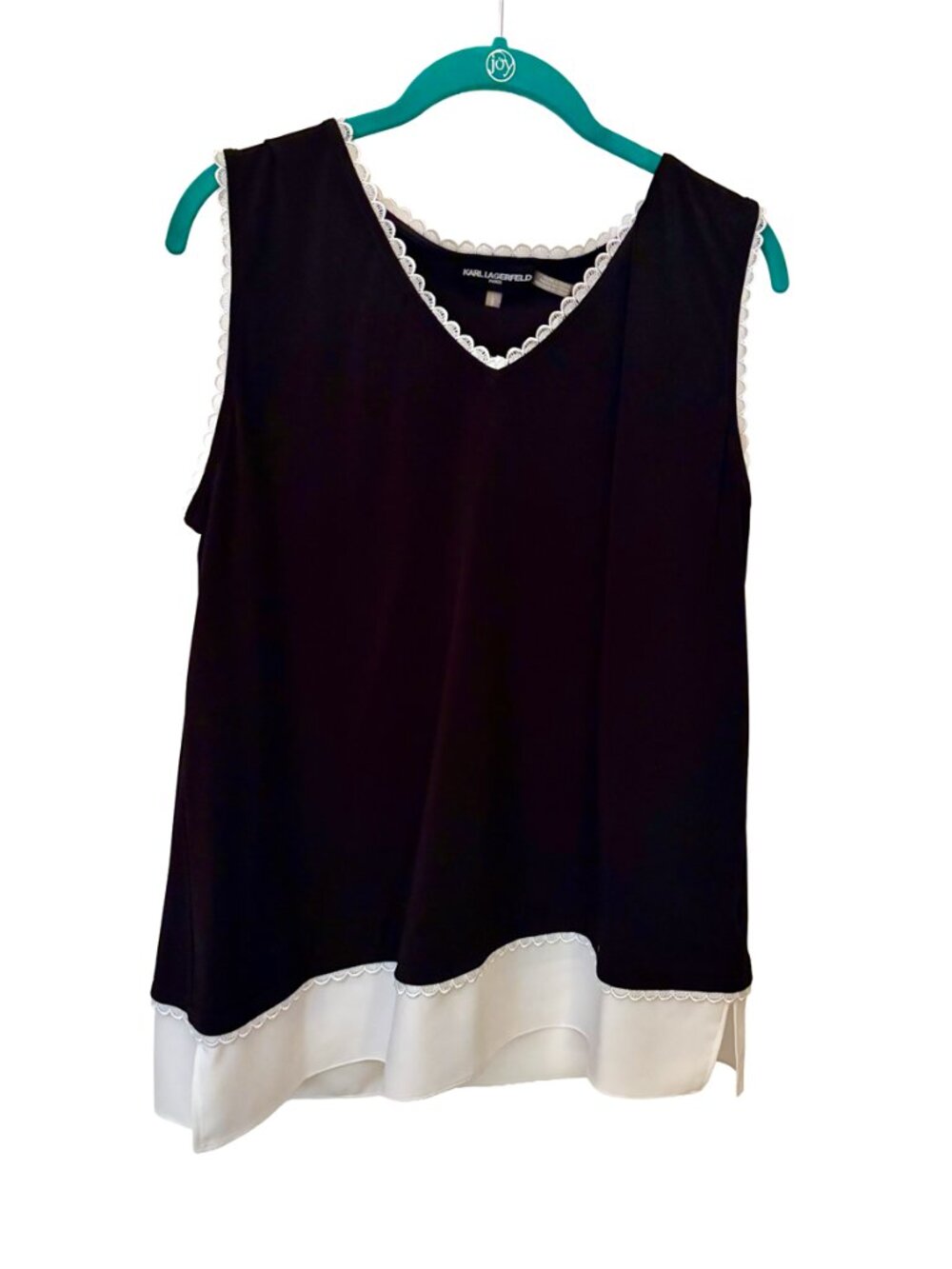 Karl Lagerfeld Paris Sleeveless Top White Lace Black Contrast Detail Large